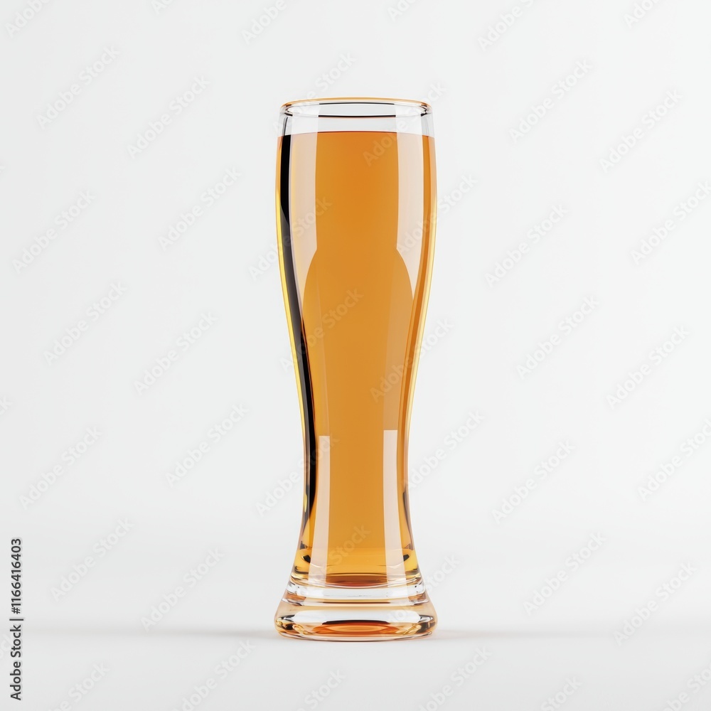 Clear Tall Glass with Amber Beverage on Light Background for Refreshing Drinks Clear Tall Glass with Amber Beverage on Light Background for Refreshing Drinks