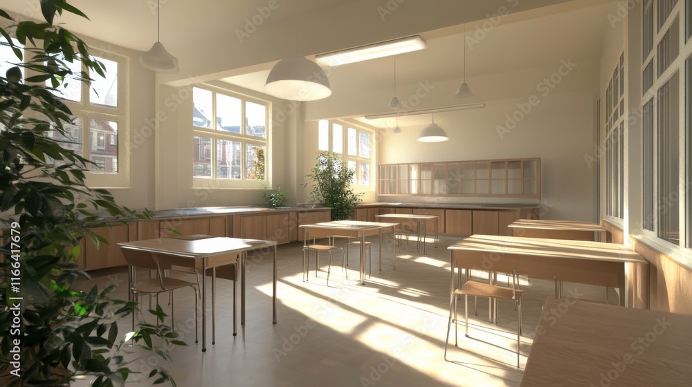 Fototapeta premium Engaging Classroom with Natural Light and Clear Design