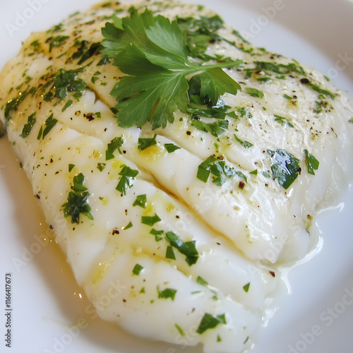 Tender baked cod fillet garnished with fresh herbs, showcasing delicious garlic butter and lemon flavor. Perfect for healthy meal option