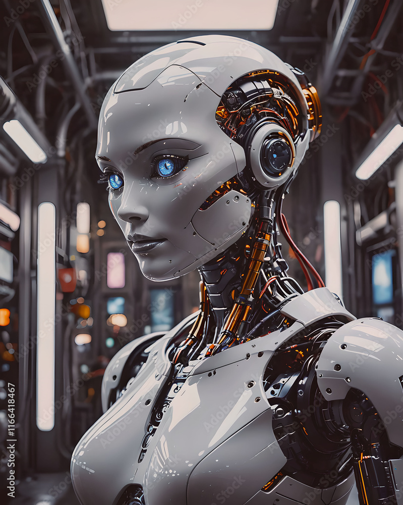 3d rendering humanoid robot working in the spaceship, artificial intelligence concept 3d rendering humanoid robot working in the spaceship, artificial intelligence concept