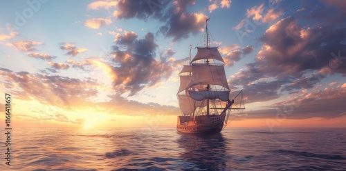 empty sea with an old ship