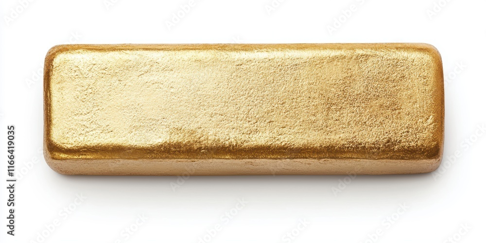 A shiny gold bar displayed against a white background, emphasizing its smooth texture and luxurious appearance. A shiny gold bar displayed against a white background, emphasizing its smooth texture and luxurious appearance.