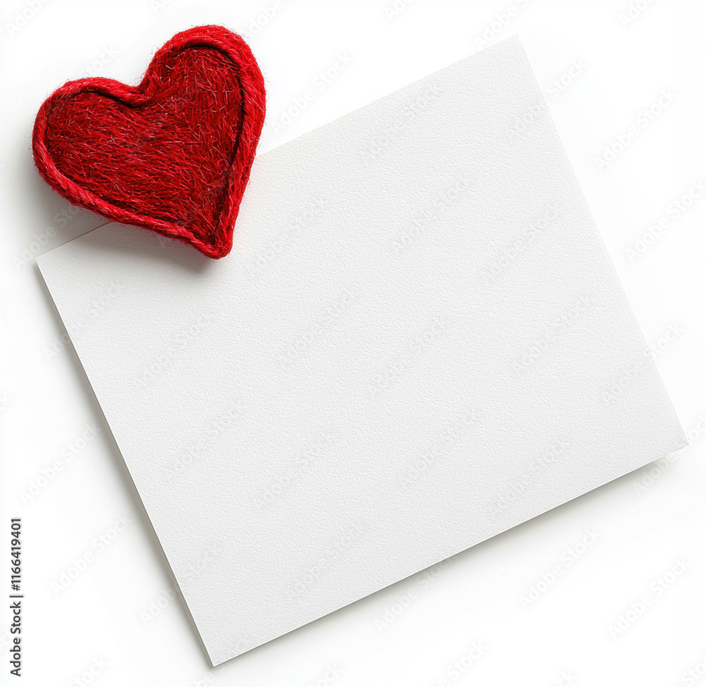 A blank card with a decorative red heart attached, perfect for expressing love or sentiment. A blank card with a decorative red heart attached, perfect for expressing love or sentiment.
