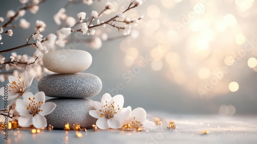 Serene Zen garden: stones, flower, and sand create a peaceful atmosphere.