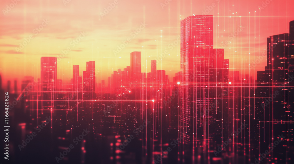 Smart Innovation city with connection cyber security network reciprocity over the sunset cityscape future wireless digital city and social media networking systems that connects people in the city Smart Innovation city with connection cyber security network reciprocity over the sunset cityscape future wireless digital city and social media networking systems that connects people in the city