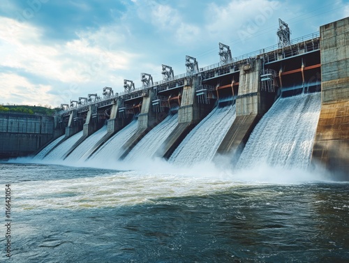 Overview of Hydroelectric Dam Spillway in Action photo