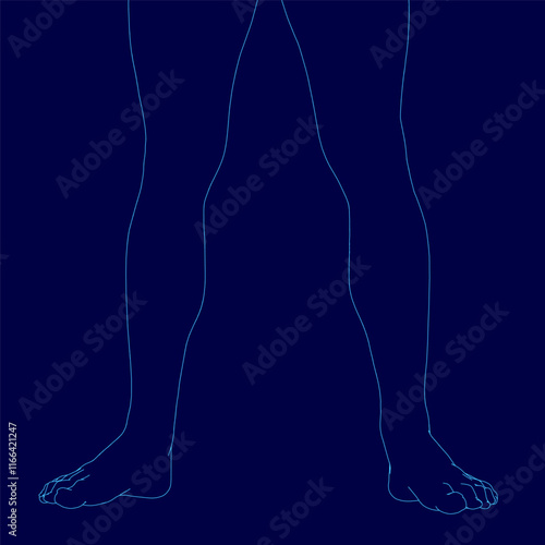Blue image of a person's legs. The legs are shown with the feet and toes visible. The image has a minimalist and modern feel to it, with the focus on the legs