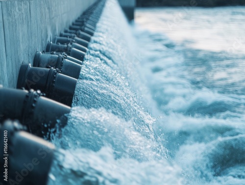 Hydroelectric Dam Water Flow with Pipes on Side