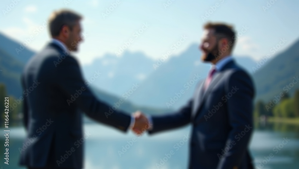 bluer background business people businessmen shaking hands The background is a beautiful landscape of a lake with mountains bluer background business people businessmen shaking hands The background is a beautiful landscape of a lake with mountains