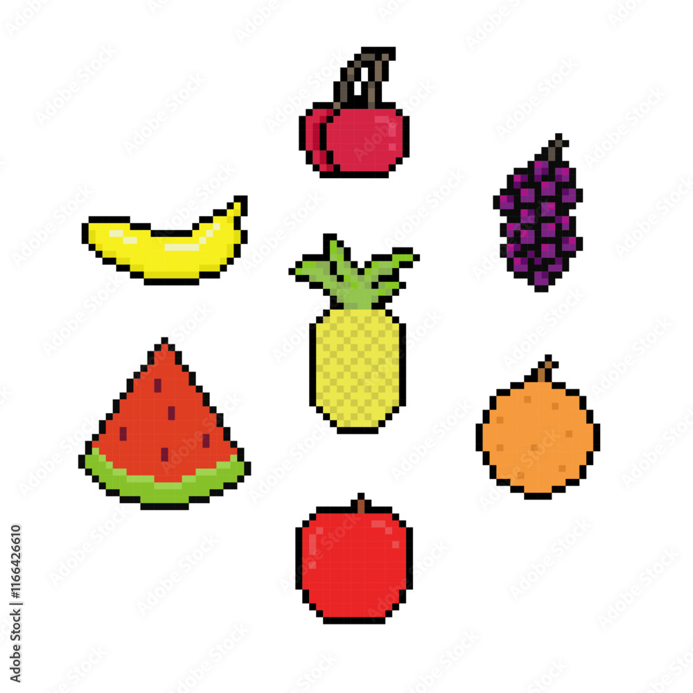 Fototapeta premium FRUITS SET PACK PIXEL ART