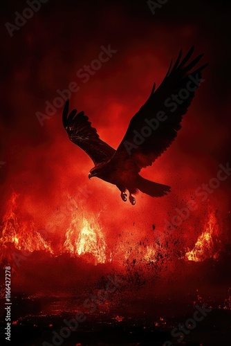 Wallpaper Mural A majestic eagle soars against a fiery red backdrop, symbolizing power and freedom. Torontodigital.ca