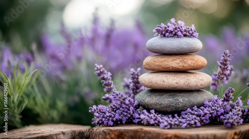 Serene Stacked Stones & Lavender: Zen Garden Bliss