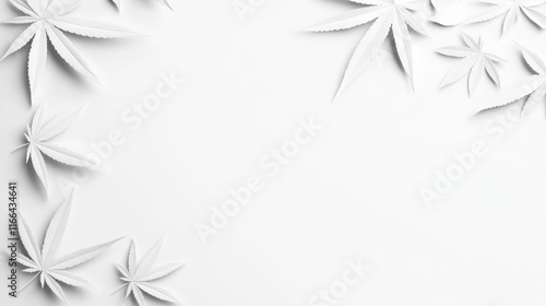 Fototapeta Naklejka Na Ścianę i Meble -  A minimalist design featuring white cannabis leaves on a blank background.