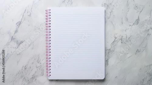 Spiral Notebook with Lined Pages on Marble Background