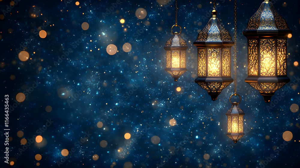 Elegant lanterns glowing against a starry background. Elegant lanterns glowing against a starry background.