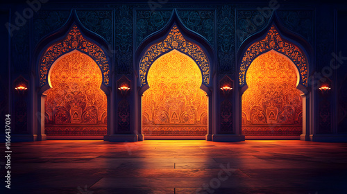 Ornate archways illuminated in warm tones.