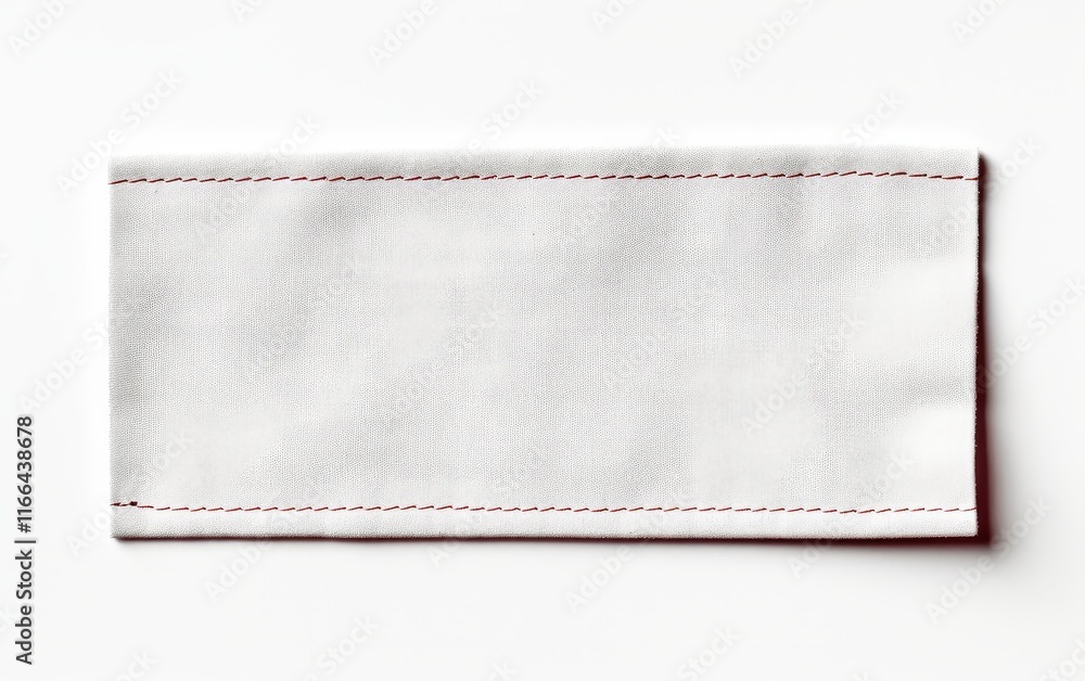 Isolated Plain White Fabric Clothing Label with Blank Space for Customization, Showing Detailed Stitching and Smooth Texture, on a Pure White Background Isolated Plain White Fabric Clothing Label with Blank Space for Customization, Showing Detailed Stitching and Smooth Texture, on a Pure White Background