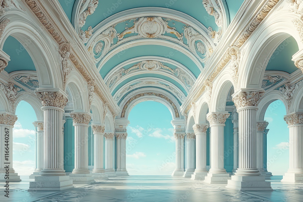Fototapeta premium Serene Architectural Masterpiece: A Vision of Classical Elegance and Tranquility