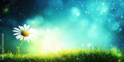 A serene landscape featuring a daisy flower against a dreamy, colorful background.