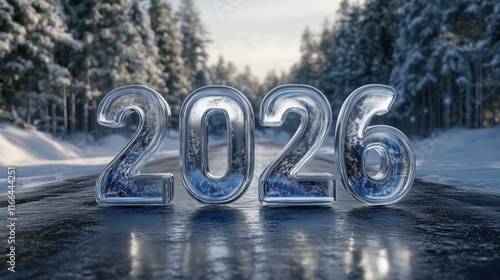 Wallpaper Mural Ice Sculpture of 2026 on Snowy Road in Winter Forest at Sunset – Frozen Landscape Art in Winter Wonderland Torontodigital.ca