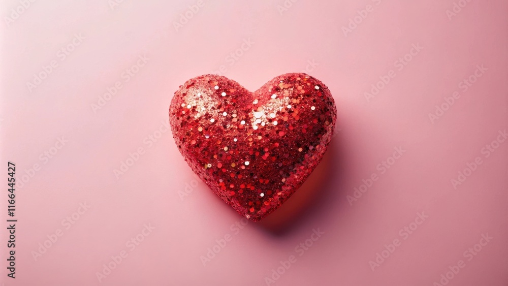 A sparkling red glitter heart on a soft pink background, perfect for romantic celebrations or expressing love and affection. A sparkling red glitter heart on a soft pink background, perfect for romantic celebrations or expressing love and affection.