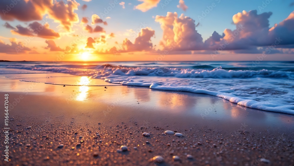 panoramic view of exotic coast landscape at sunrise reveals a breathtaking island paradise, with vibrant hues of sea and sky blending seamlessly, while close-up view of golden sand glistens panoramic view of exotic coast landscape at sunrise reveals a breathtaking island paradise, with vibrant hues of sea and sky blending seamlessly, while close-up view of golden sand glistens