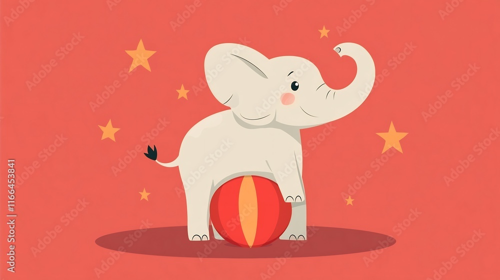 Fototapeta premium Playful Elephant Balancing on Ball in Circus Themed