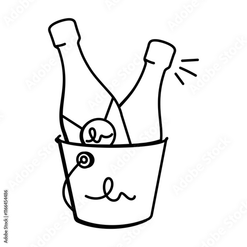 Champagne bucket icon in hand drawn style 


