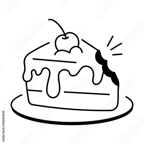 Sweet cake slice icon in doodle style 

