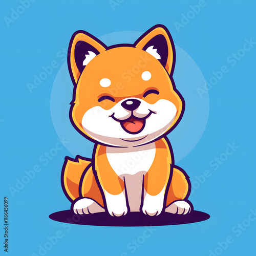 Adorable cartoon Shiba Inu puppy with a joyful expression on a blue background, great for kids content, logos, and illustrations. Perfect for smiling, funloving pet lovers
