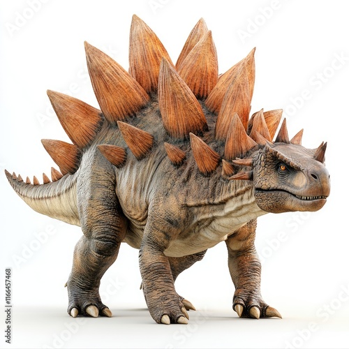 A realistic depiction of a dinosaur, showcasing its spiked back and muscular build. photo