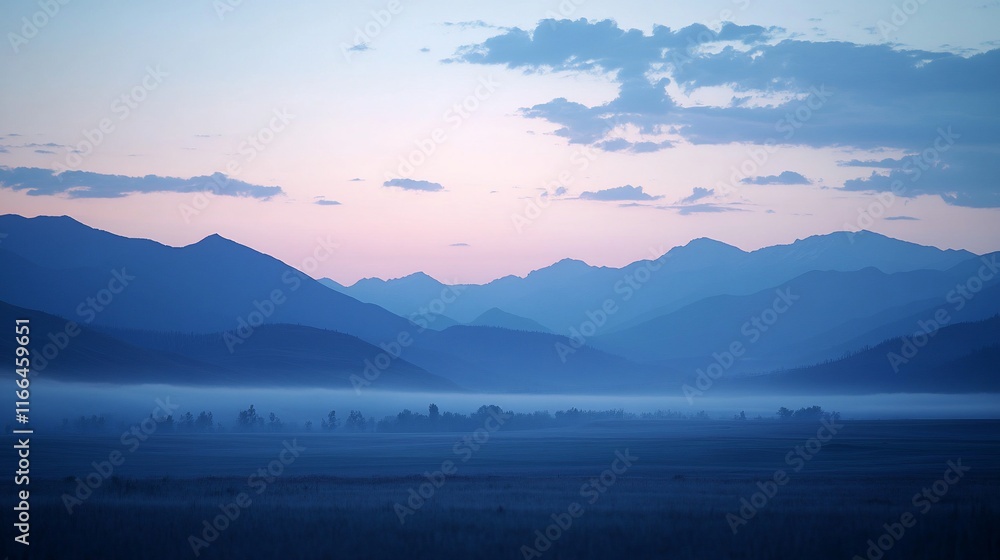 Misty sunrise over mountain range Misty sunrise over mountain range