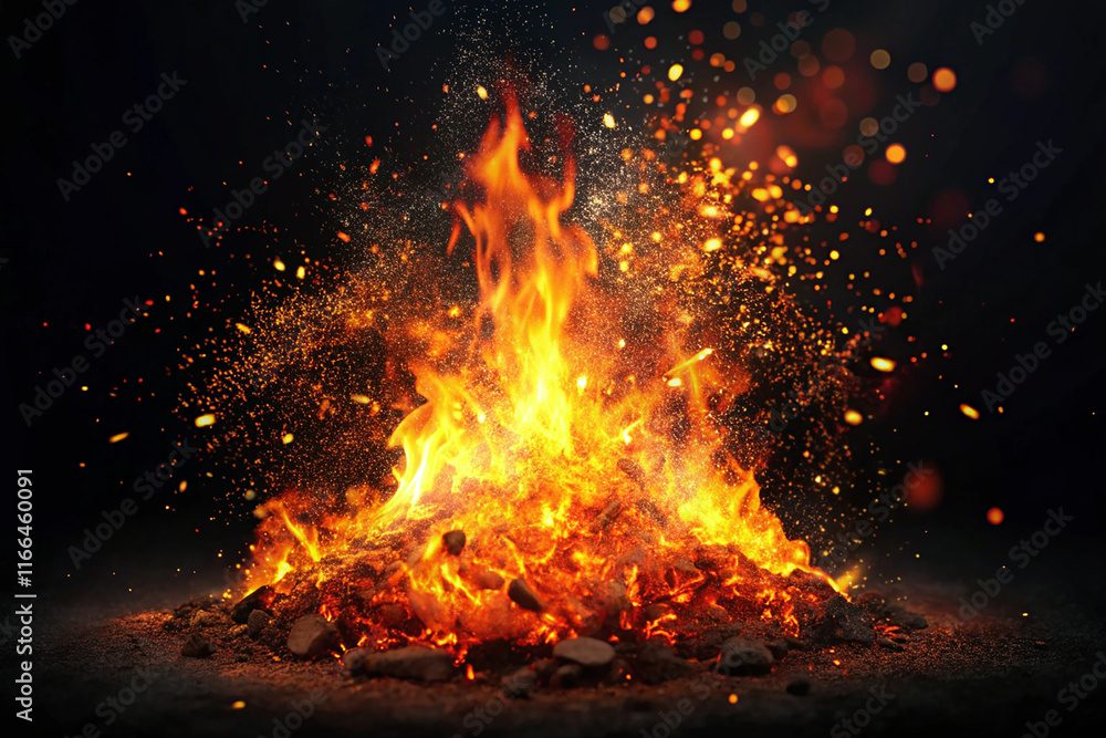 Vibrant Flames Erupting From a Wood Fire During a Nighttime Gathering Outdoors Vibrant Flames Erupting From a Wood Fire During a Nighttime Gathering Outdoors