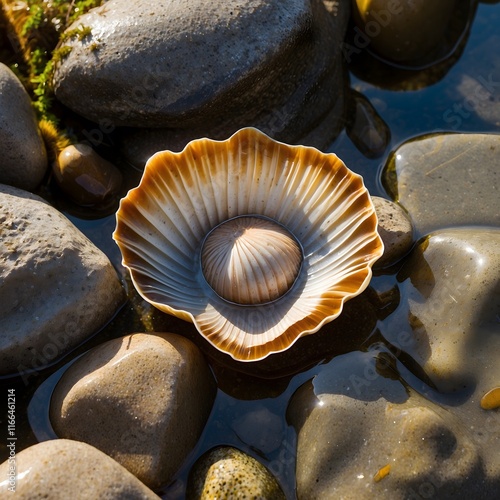 Golden Shores: A Fanshell’s Tranquil Pool photo