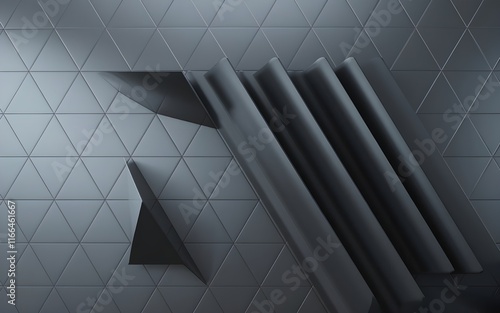 Wall background with tiles. Triangular, tile Wallpaper with 3D, Black blocks. 3D Render