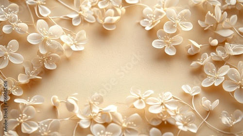 Elegant Cream Floral Frame Wedding Invitation Spring Blossom Background