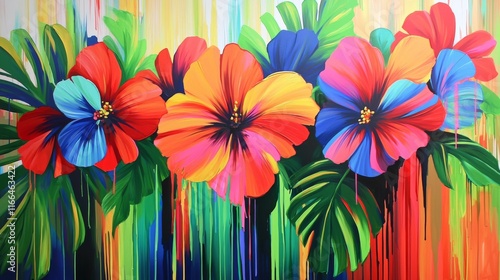 Wallpaper Mural Vibrant Tropical Hibiscus Flowers Painting Colorful Floral Art Summer Blooms Torontodigital.ca