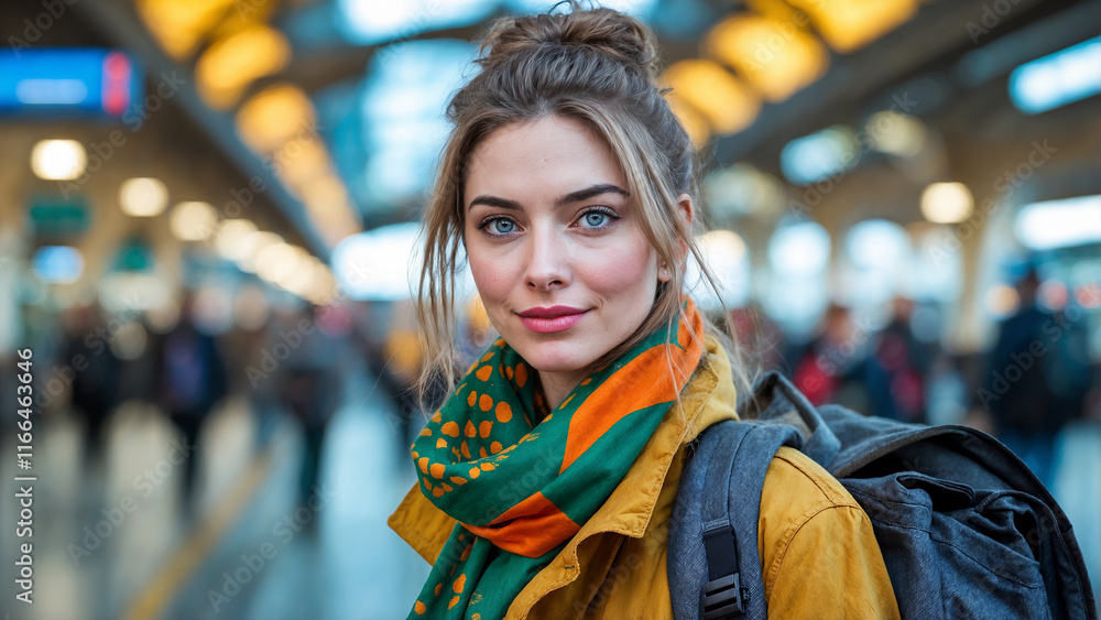 Portrait of a Traveler at a Busy Station Portrait of a Traveler at a Busy Station