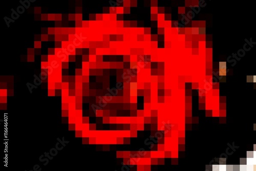 A red rose with a black background. The rose is surrounded by a red swirl. The image has a dark and moody atmosphere