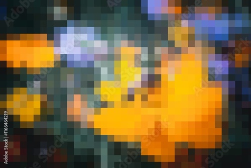 A pixelated image of a yellow flame with a blue background. The image has a dreamy, surreal quality to it