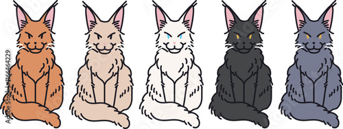 Adorable Maine Coon Cat Character Illustration Vector Design with White Background - Furry Cat Art, Cute Kitty Drawing, Cartoon Cat Illustration for business