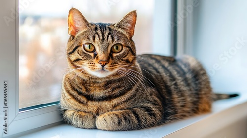 Wallpaper Mural A relaxed tabby cat lounging on a windowsill, enjoying the sunlight. Torontodigital.ca