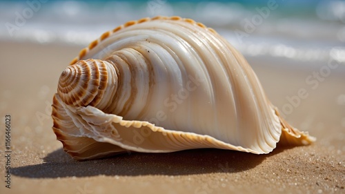 Sea’s Brushstrokes: Macro Fanshell and Ocean Waves photo