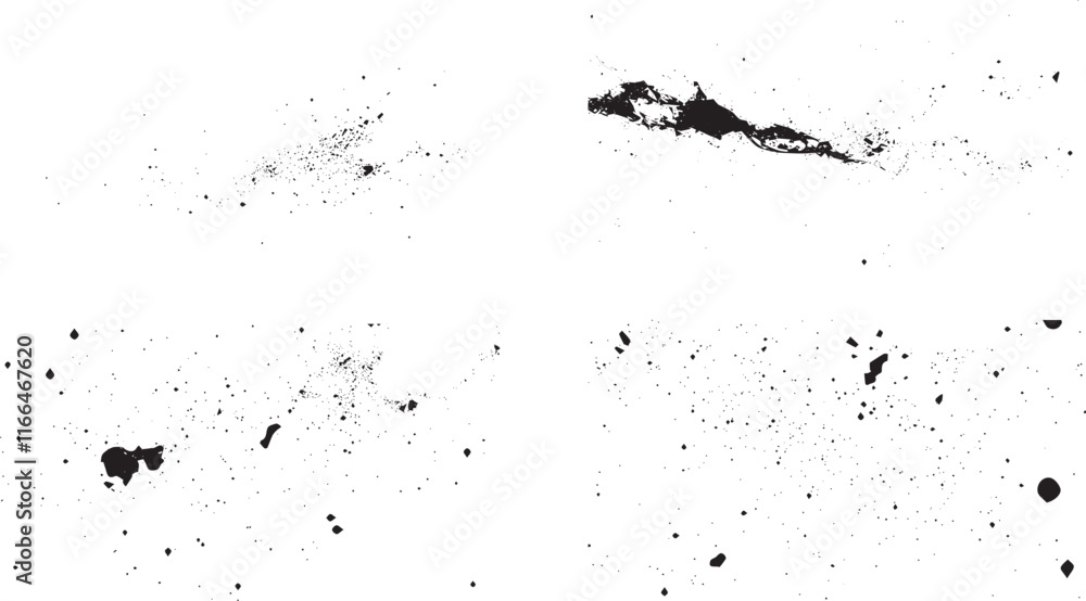 Obraz premium Set of different distressed black grain texture. Distress overlay vector textures. Vector collection urban grunge overlay. Paint texture with spray effect and drop ink splashes. 