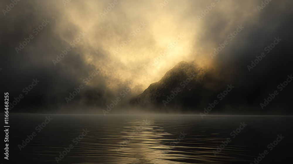 misty mountain lake sunrise with fog and golden hour reflection in serene landscape photography misty mountain lake sunrise with fog and golden hour reflection in serene landscape photography
