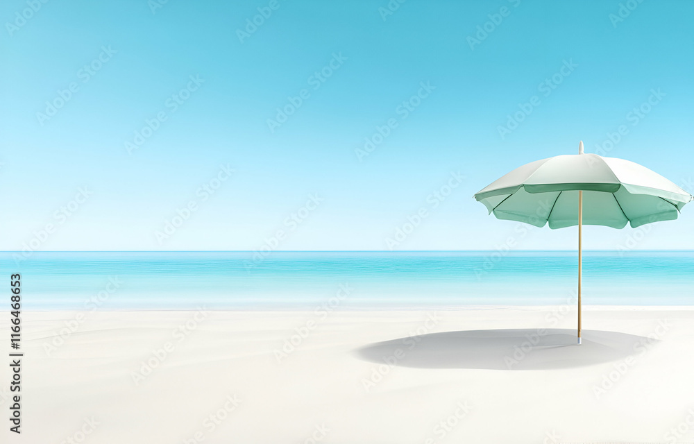 Red Beach Umbrella by the Sea on a Sunny Day Red Beach Umbrella by the Sea on a Sunny Day