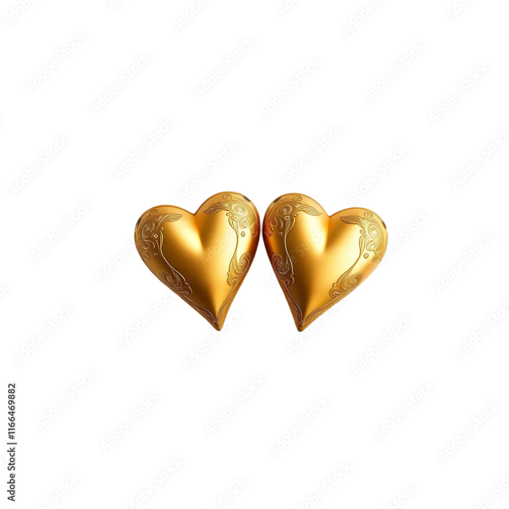 Four golden hearts in a row on transparent background Four golden hearts in a row on transparent background