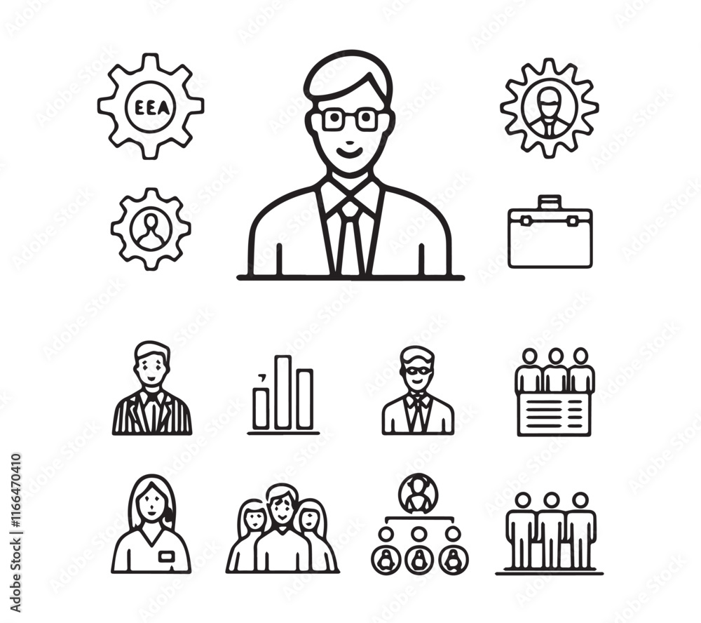 People icon set in flat style. Line icon set. Management line icons. Line Business People. Human resources. office management. with white background Vector illustration. People icon set in flat style. Line icon set. Management line icons. Line Business People. Human resources. office management. with white background Vector illustration.