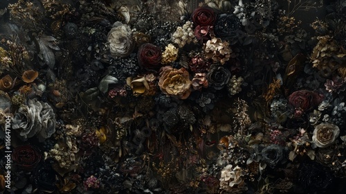 Dark Moody Floral Arrangement Dried Flowers Gothic Style Botanical Background