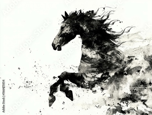 Dynamic horse illustration traditional chinese art ink style photo